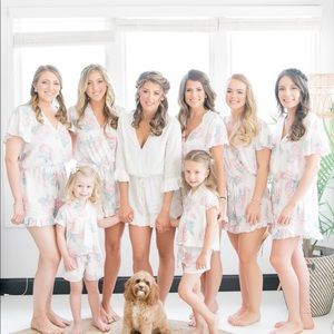 Wedding get ready pink hydrangea rompers